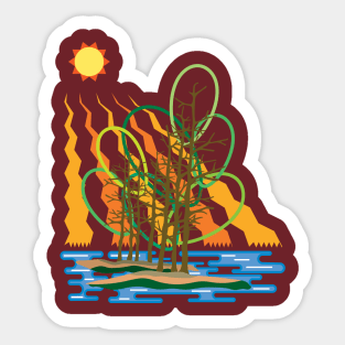 Dry tree in summer in the middle of the lake Sticker